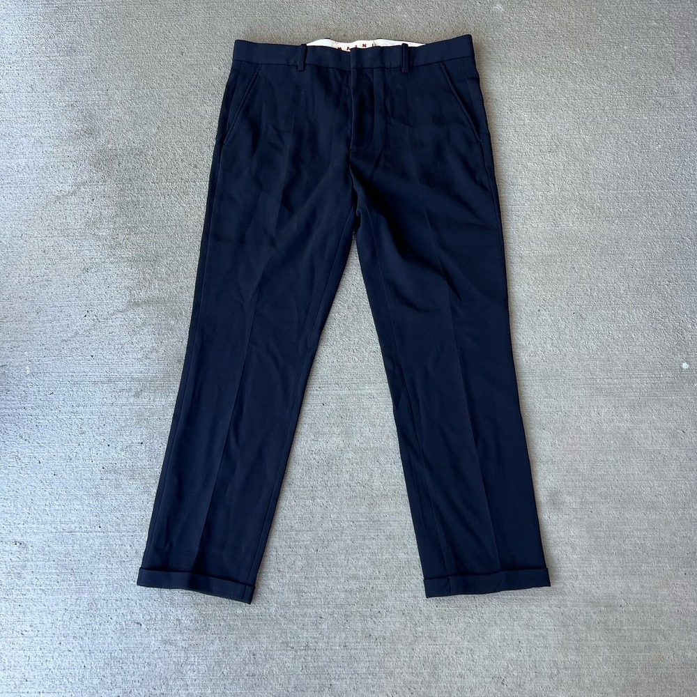 Marni Women's Navy‎ Cuffed Trouser Dress Pants Size 42 Made in Italy Wool Blend